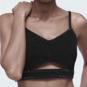 Zara rhinestone denim crop top
